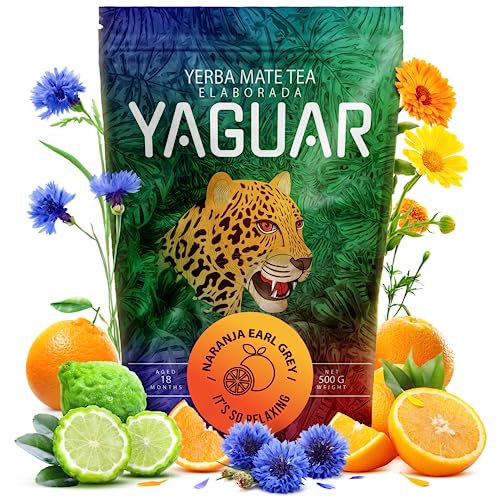 Yaguar Naranja Earl Grey 0,5 kg | Brasilianischer Mate Tee mit Tee Earl Grey-Geschmack 500 g | Mate Strauch + sinnliches Aroma der Bergamotte-Orange | Kraft des natürlichen Koffeins | von YAGUAR