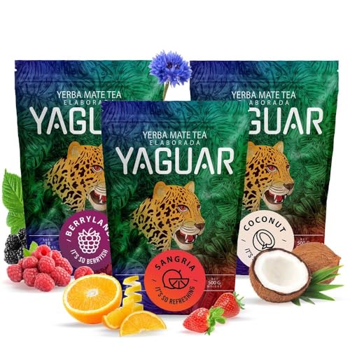 Yaguar Yerba Mate Probierpaket 3x500g – Sangria, Coconut & Berryland, Fruchtige Mischungen aus Brasilien Yaguar Yerba Mate Probierpaket 3x500g – Sangria, Coconut & Berryland, Fruchtige Mischungen aus Brasilien von YAGUAR