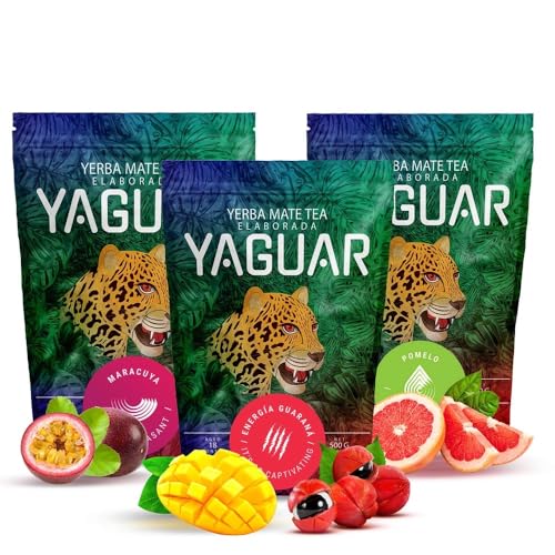 Yaguar Yerba Mate Set – 3x 0,5kg – Energia Guaraná, Maracuya & Pomelo – Exotische Sorten mit natürlichem Koffein und Fruchtaromen Yaguar Yerba Mate Set – 3x 0,5kg – Energia Guaraná, Maracuya & Pomelo – Exotische Sorten mit natürlichem Koffein und Fruchtaromen von YAGUAR