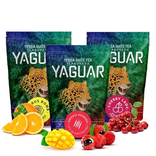 Yaguar Yerba Mate Set 3x500g – Citrus Bomb, Energie Guaraná & Cherry Lady, Fruchtige & energetisierende Mate-Mischungen aus Südamerika Yaguar Yerba Mate Set 3x500g – Citrus Bomb, Energie Guaraná & Cherry Lady, Fruchtige & energetisierende Mate-Mischungen aus Südamerika von YAGUAR