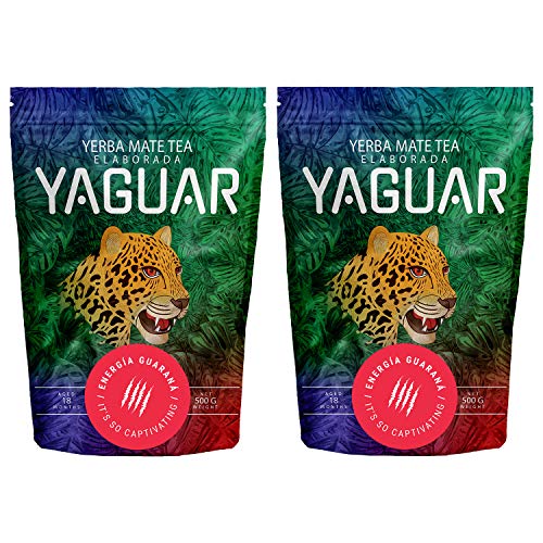 Yerba Mate Yaguar Energia Guarana 1000g (2x500g) Yerba Mate Tee mit Früchten Mate Tee sehr reich an Koffein Glutenfrei Extra starke Stimulation von YAGUAR