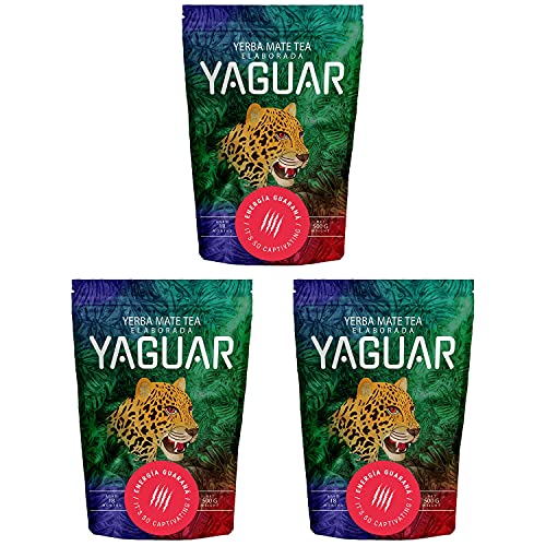 Yerba Mate Yaguar Energia Guarana 1500g (3x500g) Yerba Mate Tee mit Früchten Mate Tee sehr reich an Koffein Glutenfrei Extra starke Stimulation von YAGUAR