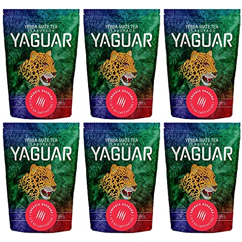 Yerba Mate Yaguar Energia Guarana 3000g (6x500g) Yerba Mate Tee mit Früchten Mate Tee sehr reich an Koffein Glutenfrei Extra starke Stimulation von YAGUAR
