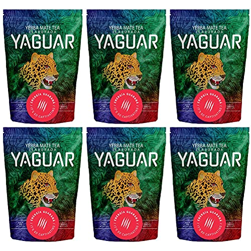 Yerba Mate Yaguar Energia Guarana 3000g (6x500g) Yerba Mate Tee mit Früchten Mate Tee sehr reich an Koffein Glutenfrei Extra starke Stimulation von YAGUAR