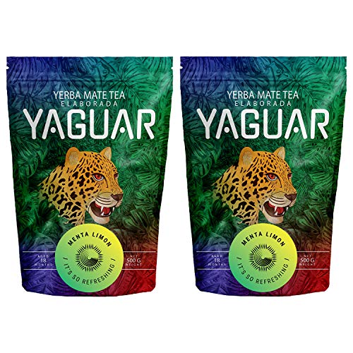 Yerba Mate Yaguar Menta Limón 1000g Yerba Mate Tee mit Zitrone & Minze Brasilianischer Mate Tee 1000g (2x500g) von YAGUAR