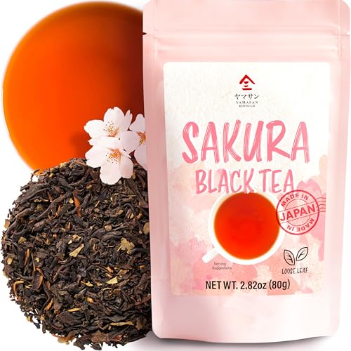 Japanischer Sakura-Schwarztee, loser Blatt-Tee, eine wohlschmeckende Mischung aus Schwarztee und Sakura-Blättern, ohne Zusatzstoffe, Tee auf Pflanzenbasis (80 g) von YAMASAN KYOTO UJI