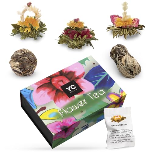 YC Yang Chai Teeblumen Mix "Admira" - 6 Erblühtee Grüner Tee in edler Magnetbox zum Probieren - 5 verschiedene Sorten - XXL Teeblume, Blooming Tea - Geschenk für Frauen, Mutter, Teeliebhaber von YC YANG CHAI