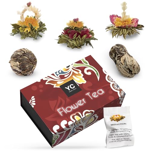 YC Yang Chai Teeblumen Geschenkset "Exhila" - Grüner Tee in edler Geschenkbox - 6 Erblühtee in 5 verschiedenen Sorten - Blooming Tea, Tee Geschenk für Frauen, Mutter, Teeliebhaber von YC YANG CHAI