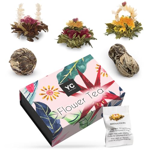 YC Yang Chai 6 Teeblumen Geschenkbox - Schwarzer & Grüner Tee in edler Magnetbox - 5 verschiedene Sorten Teeblüten - Blumentee "Symbiosis" - Geschenk für Frauen, Mutter, Teeliebhaber von YC YANG CHAI