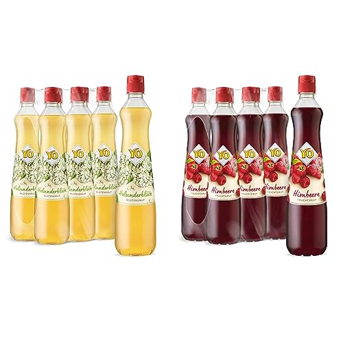 YO Sirup Holunderblüte (6 x 700 ml) – 1x Flasche ergibt bis zu 6 Liter Fertiggetränk & Sirup Himbeere (6 x 700 ml) – 1x Flasche ergibt bis zu 6 Liter Fertiggetränk von YO