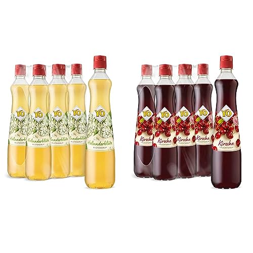 YO Sirup Holunderblüte (6 x 700 ml) – 1x Flasche ergibt bis zu 6 Liter Fertiggetränk & Sirup Kirsche (6 x 700 ml) – 1x Flasche ergibt bis zu 6 Liter Fertiggetränk von YO