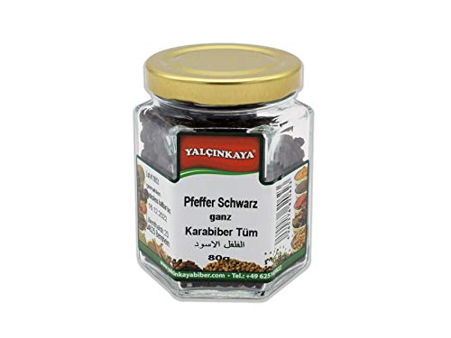 Yalçinkaya - Schwarzer Pfeffer - 80g - Samen Körner - Ganze Schwarze Pfefferkörner - im Glas von Yalçinkaya