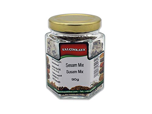 Yalçinkaya - Sesam Mix - 90g - Glas Gewürze - geschält - Weißer, Schwarzer & Brauner Sesam von Yalçinkaya