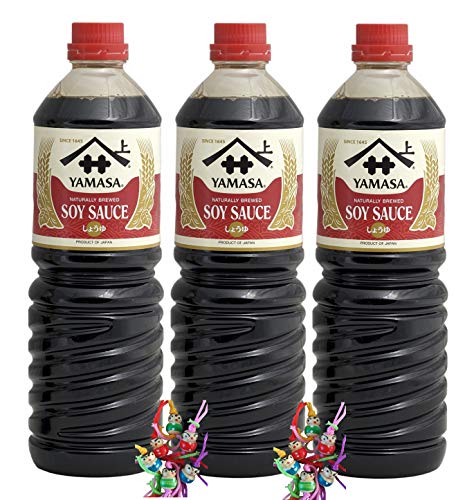 [ 3x 1000ml ] YAMASA Sojasauce aus Japan / natürlich gebraut / SOY SAUCE + ein kleines Glückspüppchen - Holzpüppchen von Yamasa