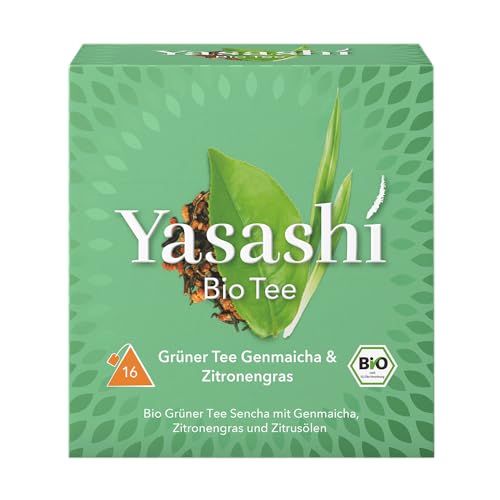 Yasashi Tee | Grüner Tee Genmaicha & Zitronengras | 16 Pyramidenbeutel | Glutenfrei | Laktosefrei | Vegan von Yasashi