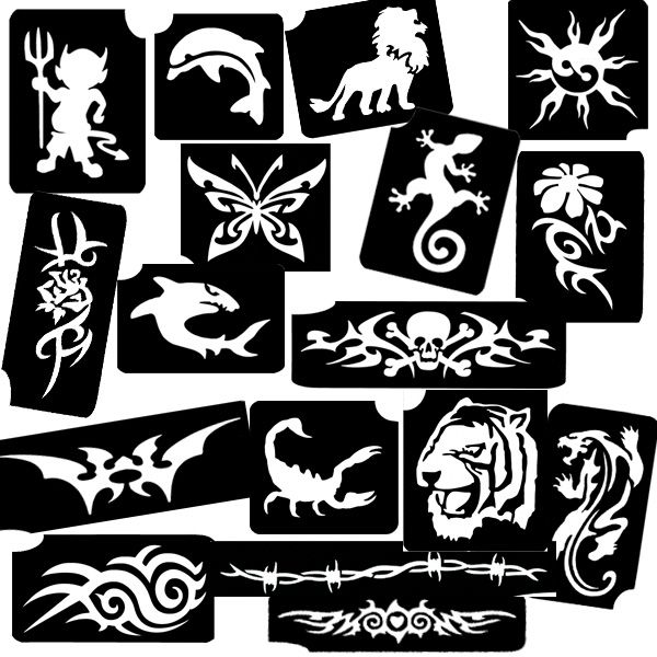 XXL-Tattooschablonen Set, tolle Tribal-Muster als Tattoovorlagen für Glitzertattoos, 33er von Ybody