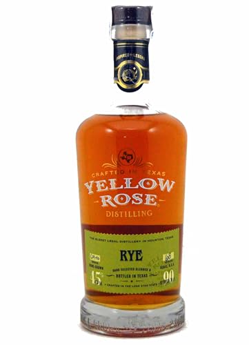 Yellow Rose RYE Whiskey 45% Vol., Premium American Whiskey, lagert in ausgesuchten Fässern und wird in Texas geblendet und abgefüllt, aus 95% Roggen, ein amerikanischer Klassiker von Yellow Rose