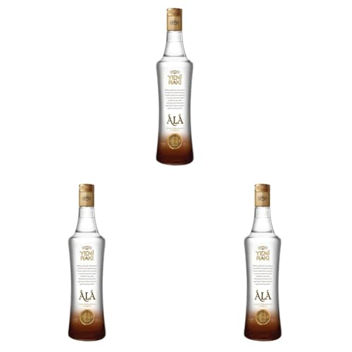 YENI RAKI ALA - ROSINEN-RAKI, DREIFACH DESTILLIERT UND IN EICHENFÄSSERN GEREIFT - 1 x 0,7l Rakı mit 47% Vol. - Hergestellt in der Türkei (Packung mit 3) von Yeni Raki