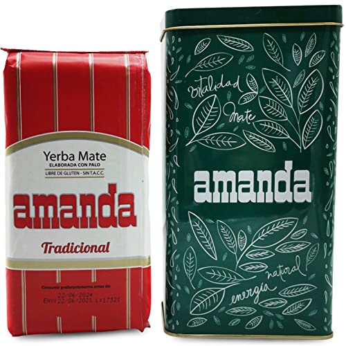Amanda Geschenk Set: Yerba Mate Tee Amanda Tradicional 0.5kg + Teedose aus Metall (Grün) von Yerbee
