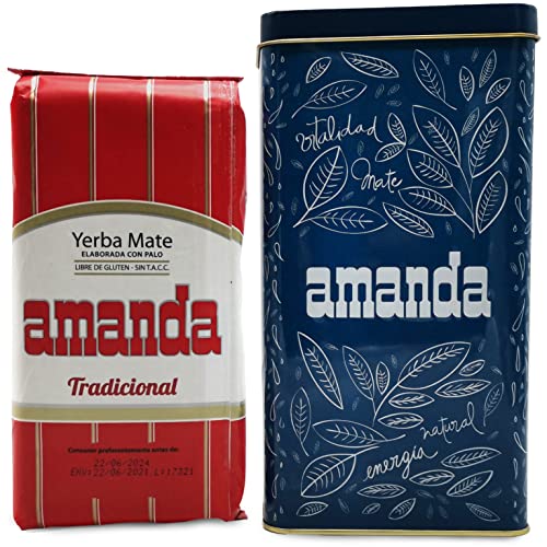 Amanda Geschenk Set: Yerba Mate Tee Amanda Tradicional 0.5kg + Teedose aus Metall (Türkis) von Yerbee