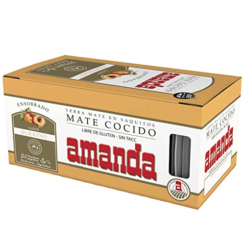 Amanda Yerba Mate Tee Cocido Pfirsich 25 Teebeutel (75g) | Mate Tee aus Argentinien | Detox und Energie Getränk von Yerbee