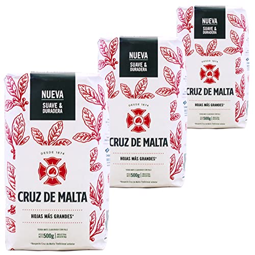 Cruz de Malta Yerba Mate Tradicional 1.5 kg (500g x 3) - Mate Tee aus Argentinien - die Reifezeit beträgt 24 Monate von Yerbee