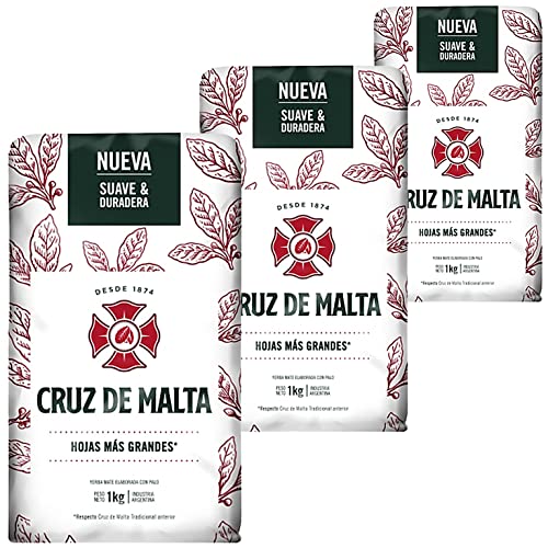 Cruz de Malta Yerba Mate Tradicional 3 kg (1000g x 3) - Mate Tee aus Argentinien - die Reifezeit beträgt 24 Monate von Yerbee