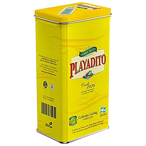 Playadito Dose aus Metall (Gelb) mit Yerba Mate Playadito Tradicional 500g - die Reifezeit beträgt 12 Monate | Mate Tee aus Argentinien | Detox und Energie Getränk von Yerbee