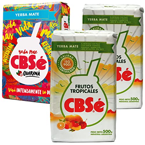 Yerba Mate Tee Set: CBSe Yerba Mate Frutos Tropicales 2 x 500g + CBSe Yerba Mate Guarana 500g | Yerba Mate aus Argentinien | Detox und Energie Getränk von Yerbee