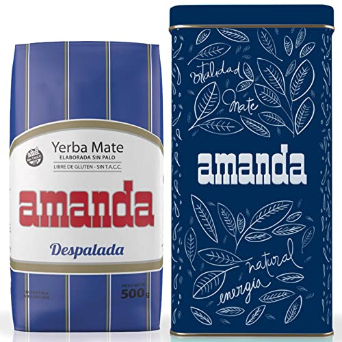 Amanda Set: Yerba Mate Tee Despalada 500g + Geschenk Probe (40g) Dose aus robustem Stahlblech (Türkis) | reich an Vitaminen, Antioxidantien Tee mit Koffein | von Yerbox