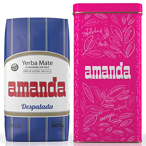 ☘️Amanda Set: Yerba Mate Tee Despalada 500g + Geschenk Probe (40g)☘️mit Amanda Dose aus robustem Stahlblech (Rosarot) | reich an Vitaminen, Antioxidantien 🍵Tee mit Koffein | 🇦🇷 von Yerbox