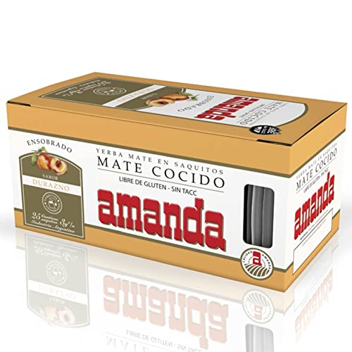 Amanda Yerba Mate Tee Cocido Pfirsich 25 Teebeutel (75g) + Geschenk Probe (40g) |Reich an Vitaminen und Antioxidantien | Wachmacher Tee mit Koffein | Argentinien von Yerbox