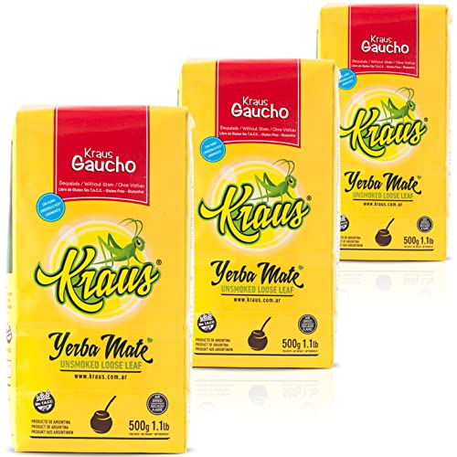 Kraus Yerba Mate Tee Gaucho Sin Palo 1.5kg (500g x 3) + Geschenk Probe (40g):Reich an Antioxidantien und Vitaminen, beschleunigt den Stoffwechsel, zuckerfrei | Argentinien von Yerbox