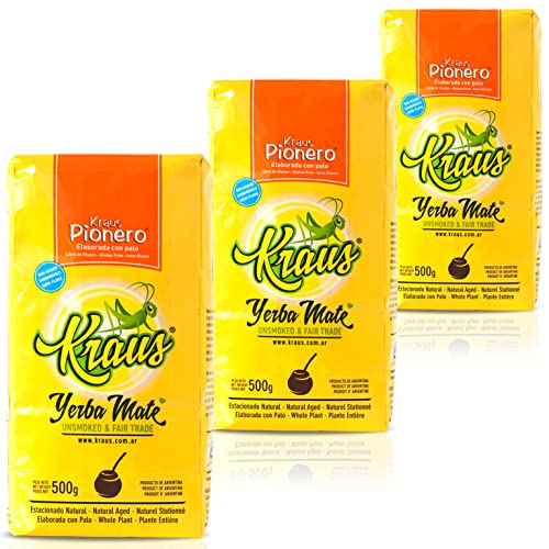 🌿 Kraus Yerba Mate Tee Pionero Suave 1.5kg ( 500g x 3 ) + Geschenk Probe (40g):🧉Reich an Antioxidantien und Vitaminen, beschleunigt den Stoffwechsel, zuckerfrei | Argentinien 🇦🇷 von Yerbox
