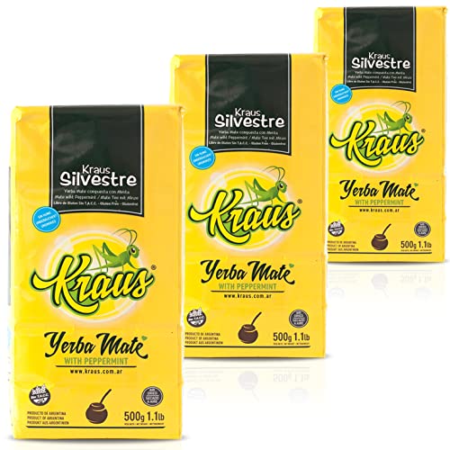 🌿 Kraus Yerba Mate Tee Silvestre Minze 1.5kg ( 500g x 3 ) + Geschenk Probe (40g):🧉Reich an Antioxidantien und Vitaminen, beschleunigt den Stoffwechsel, zuckerfrei | Argentinien 🇦🇷 von Yerbox