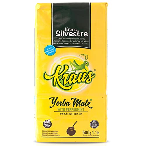 Kraus Yerba Mate Tee Silvestre Minze 500g + Geschenk Probe (40g):Reich an Antioxidantien und Vitaminen, beschleunigt den Stoffwechsel, zuckerfrei | Argentinien von Yerbox