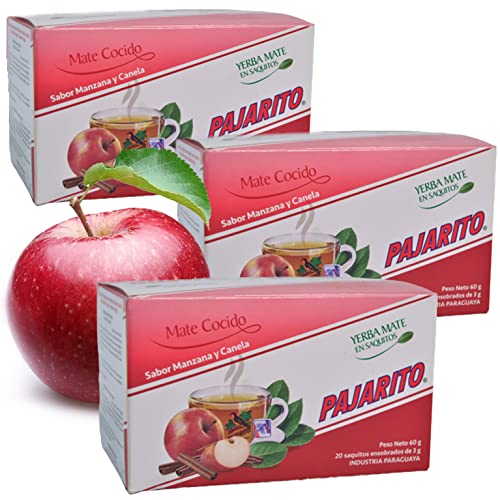 Pajarito Yerba Mate Cocido Apfel und Zimt 60 Teebeutel (180g) | Reich an Vitaminen und Antioxidantien | Belebender und Erfrischender Mate Tee von Yerbox