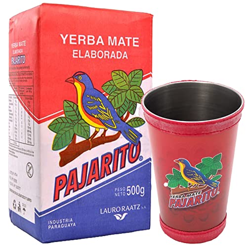 Yerba Mate Pajarito Traditional 500g + Pajarito Mate Becher Premium Kalebasse mit Logo, Lederbezug Rot🧉| Tasse für Yerba Mate, Matcha, losen Tee | Mate Tee Set von Yerbox