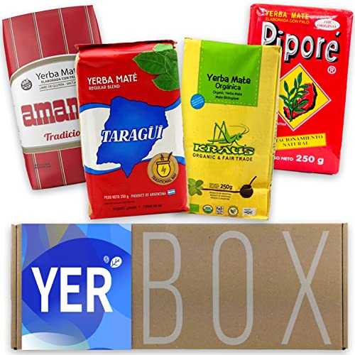 Yerba Mate Set Yerbox: Amanda Traditional 250g + Taragui Traditional 250g + Kraus Organica 250g + Pipore Traditional 250g | Belebender und Erfrischender Mate Tee von Yerbox