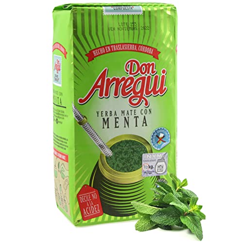 Yerba Mate Tee Don Arregui Menta 0.5 kg + Geschenk Probe (40g): Reich an Antioxidantien, Vitaminen, beschleunigt den Stoffwechsel, zuckerfrei | Argentinien von Yerbox