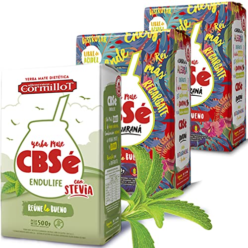 Yerba Mate Tee Set: CBSé Guarana 1kg (500g x 2) + CBSé Endulife 500g + Geschenk Probe (40g) |Reich an Antioxidantien und Vitaminen, zuckerfrei | Argentinien von Yerbox