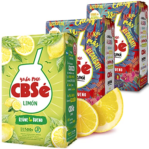 Yerba Mate Tee Set: CBSé Guarana 1kg (500g x 2) + CBSé Limon/Zitrone 500g + Geschenk Probe (40g) |Reich an Antioxidantien und Vitaminen, zuckerfrei | Argentinien von Yerbox