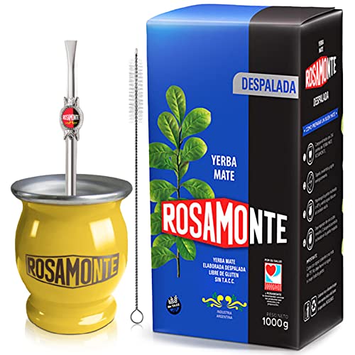🌿 Yerba Mate Tee Set: Rosamonte Despalada 1kg + Geschenk Probe (40g) | Edelstahl Mate Becher Gelb (Kalebasse) und Strohhalm (Bombilla) |🧉Reich an Antioxidantien und Vitaminen | 🇦🇷 von Yerbox
