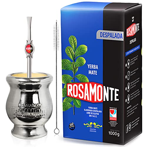 🌿 Yerba Mate Tee Set: Rosamonte Despalada 1kg + Geschenk Probe (40g) | Holz Mate Becher mit Aluminium (Kalebasse), Strohhalm (Bombilla) |🧉Reich an Antioxidantien und Vitaminen | 🇦🇷 von Yerbox