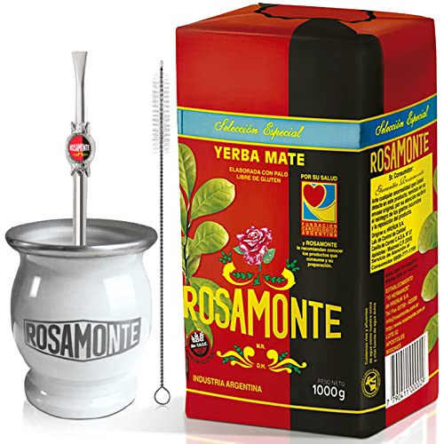 🌿Yerba Mate Tee Set: Rosamonte Seleccion Especial 1kg + Geschenk Probe (40g) | Edelstahl Mate Becher Weiß (Kalebasse), Strohhalm (Bombilla) |🧉Reich an Antioxidantien und Vitaminen |🇦🇷 von Yerbox