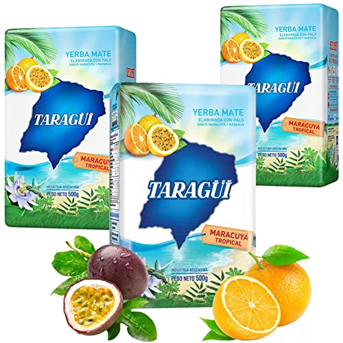 Yerba Mate Tee Taragui Maracuya Tropical 1.5kg (500g x 3) + Geschenk Probe (40g): Reich an Antioxidantien, Vitaminen, beschleunigt den Stoffwechsel, zuckerfrei | Argentinien von Yerbox