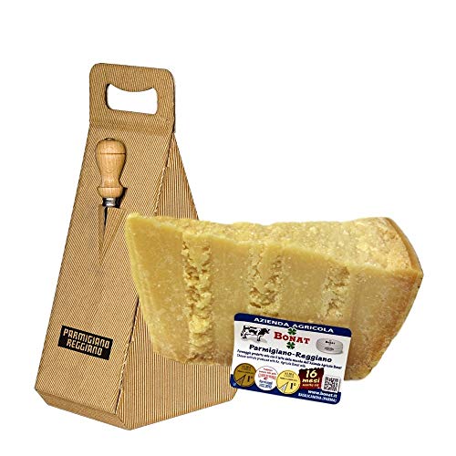 Azienda Agricola BONAT - Parmigiano Reggiano 14/16 Monate 1Kg + Geschenkbox und Käsemesser aus Edelstahl von YesEatIs