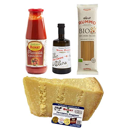 Italian Dinner Box - 500g Spaghetti n.3 Rummo + 1 kg Parmigiano Reggiano Bonat 16 Monate + Tomato Sauce Bonat 690 g + Olivenöl extra vergine Vanini 250 ml von YesEatIs