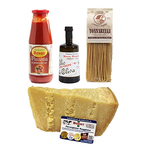 Italian Dinner Box - 500g Spaghettoni Tonnarelli Morelli + 1 kg Parmigiano Reggiano Bonat 16 Monate + Tomato Sauce Bonat 690 g + Olivenöl extra vergine Vanini 250 ml von YesEatIs