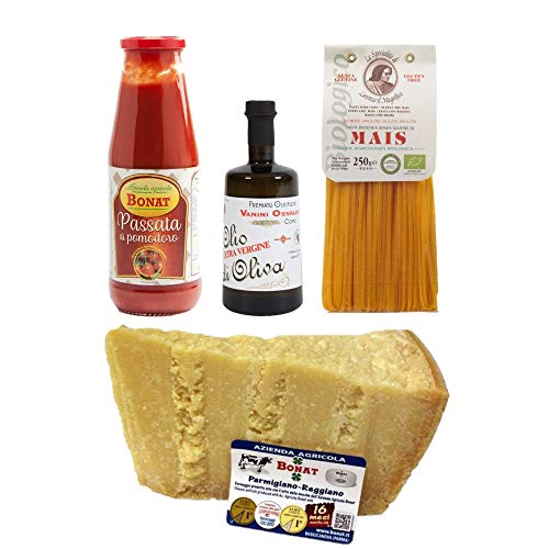 Italian Dinner Box - glutenfrei - 250g Linguine Morelli + 1 kg Parmigiano Reggiano Bonat 16 Monate + Tomato Sauce Bonat 690 g + Olivenöl extra vergine Vanini 250 ml von Yeseatis TASTE ONLINE FOOD YESEATIS.COM